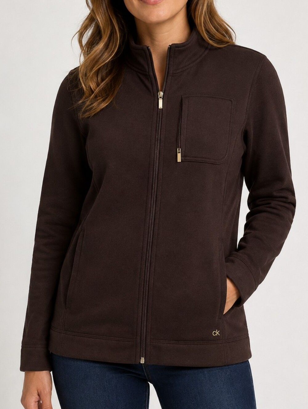Calvin Klein Chocolate Brown Full Zip Sweater Size Medium